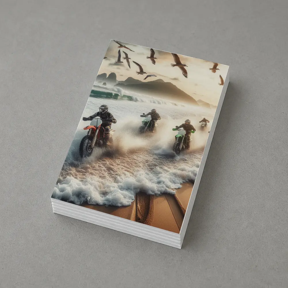 Dirt Bikes Racing Through Ocean Beach Waves – Postcards