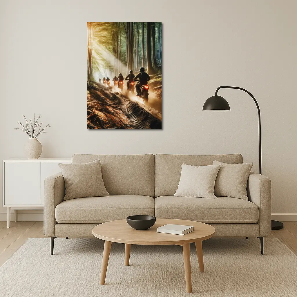 Dirt Bike Riders Racing Through Forest Trail – Wall Art