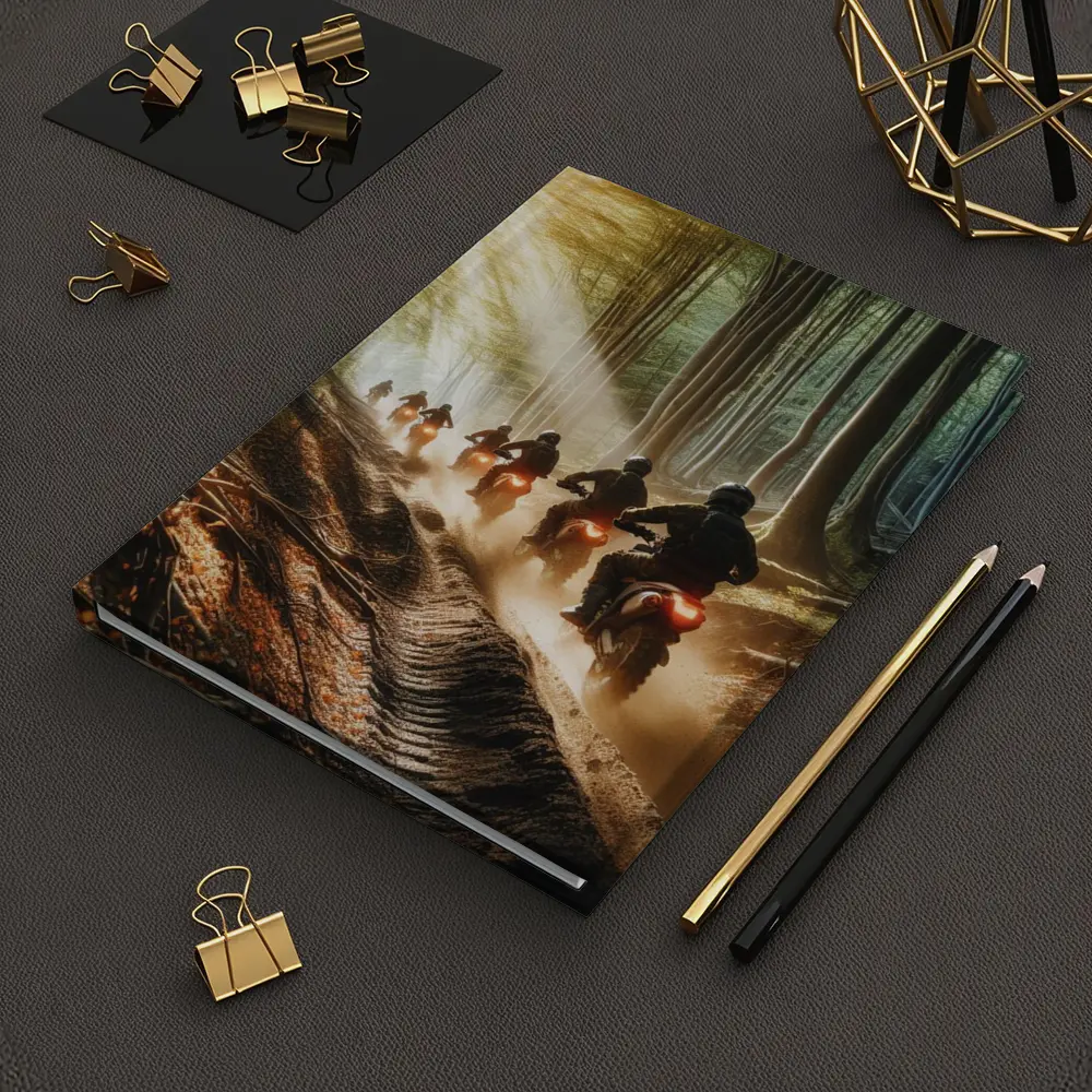 Dirt Bike Riders Racing Through Forest Trail – Notebooks