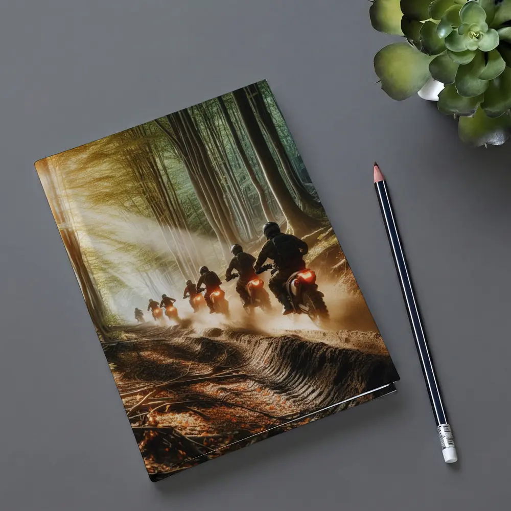 Dirt Bike Riders Racing Through Forest Trail – Notebooks