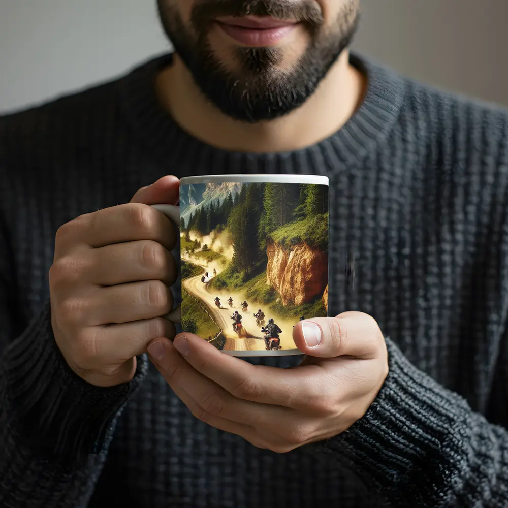 Adventure Motorcycles Riding Dusty Mountain Trail – Mugs