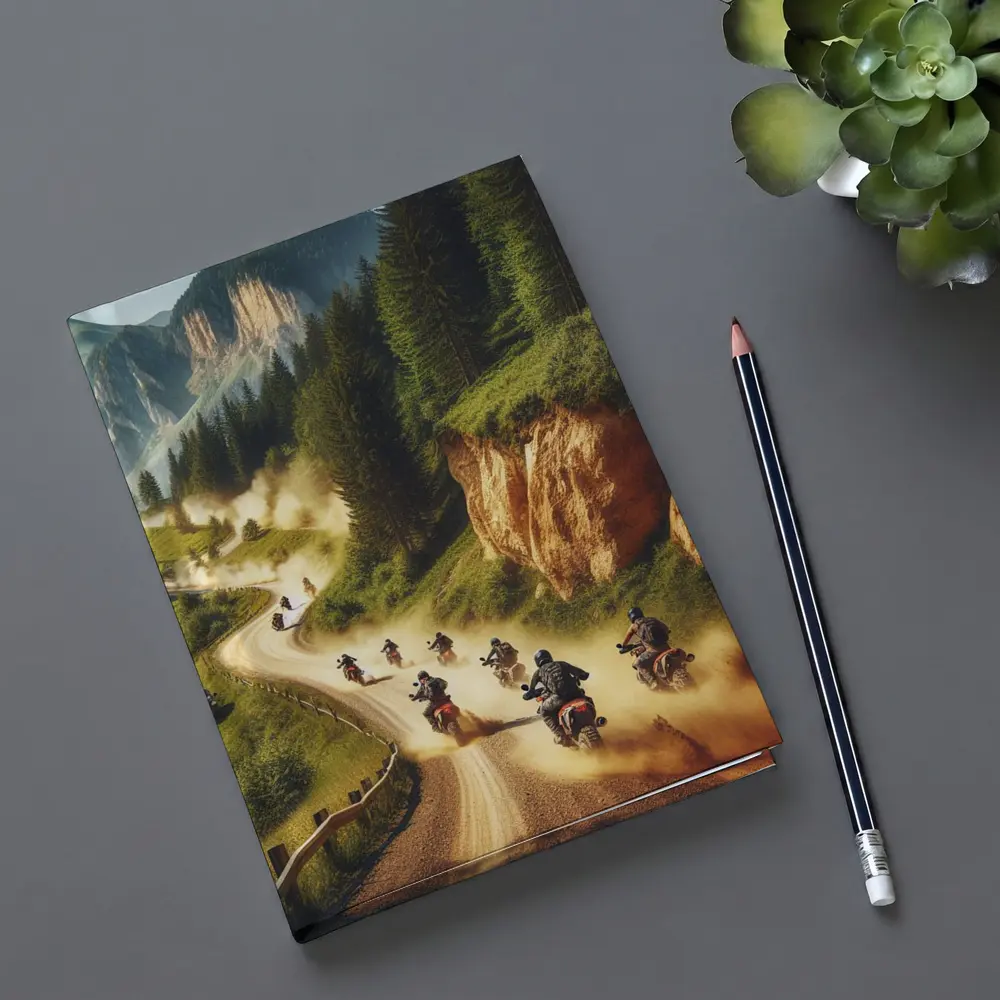 Adventure Motorcycles Riding Dusty Mountain Trail – Notebooks