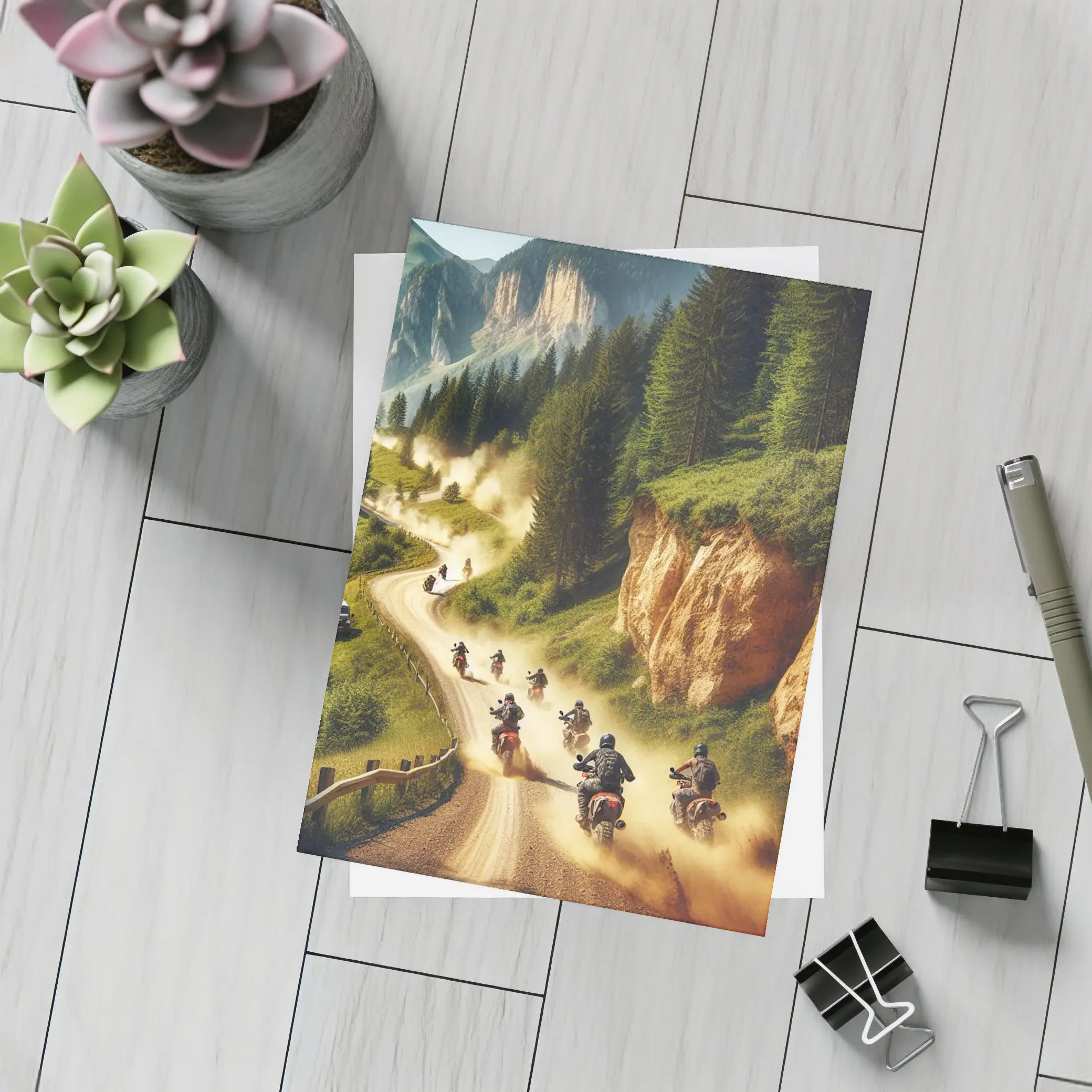 Adventure Motorcycles Riding Dusty Mountain Trail – Postcards
