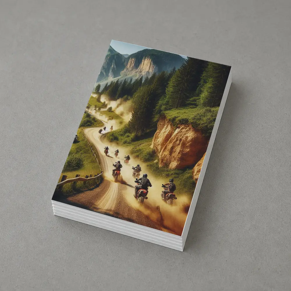 Adventure Motorcycles Riding Dusty Mountain Trail – Postcards