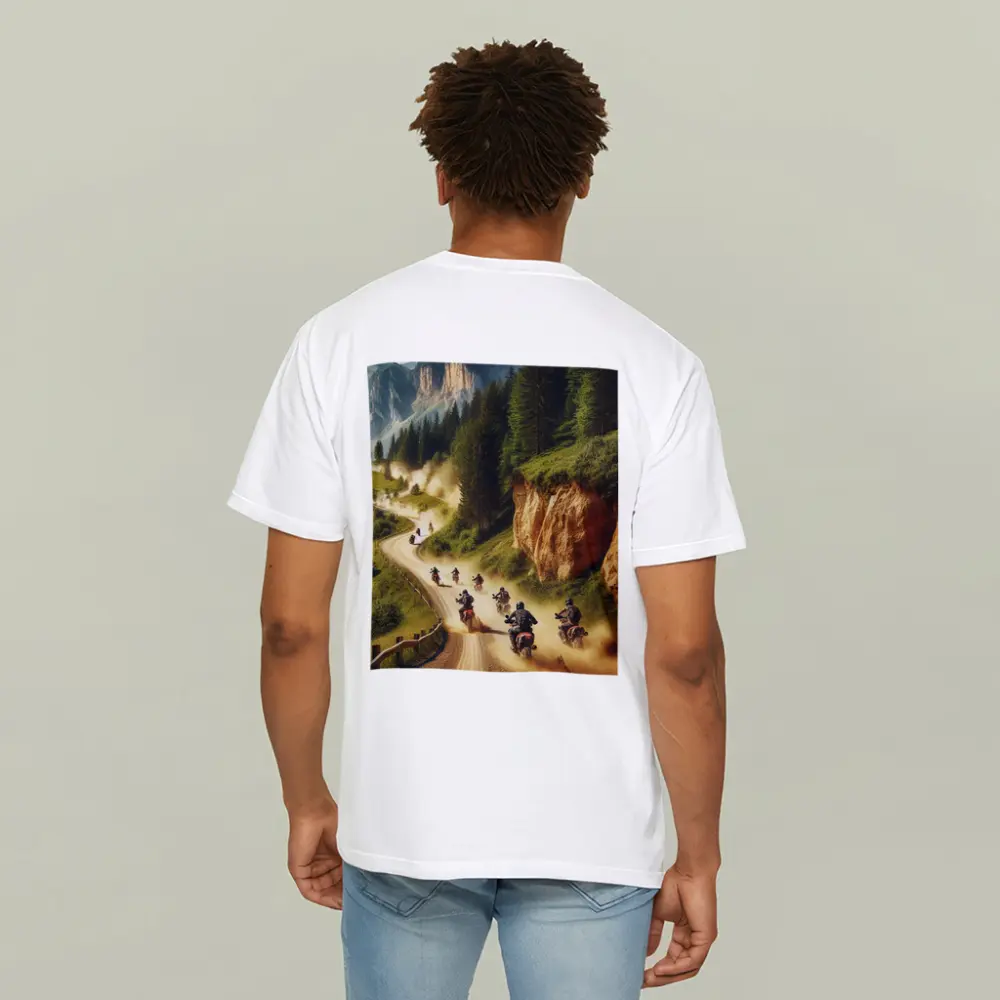Adventure Motorcycles Riding Dusty Mountain Trail – T-Shirts