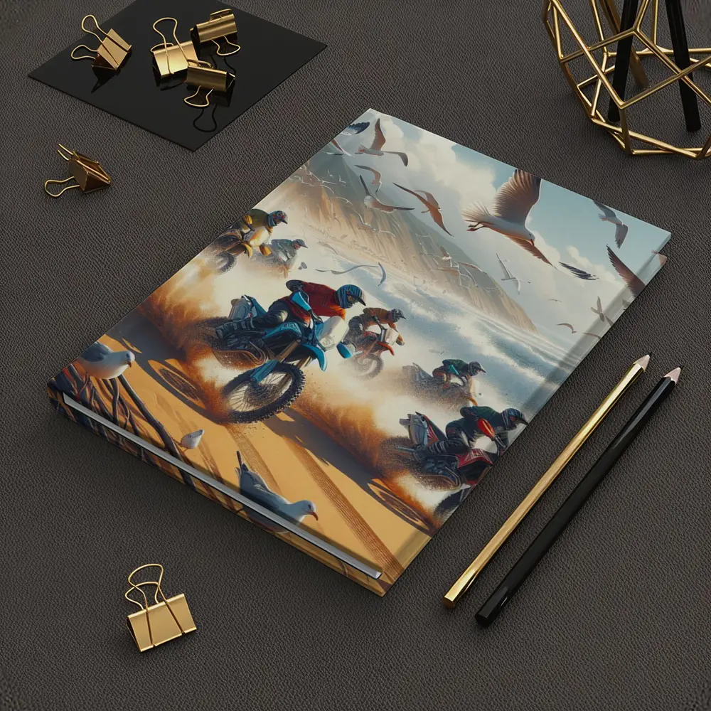 Motocross Riders Racing On Sandy Beach – Notebooks