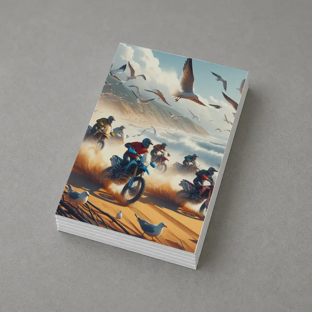 Motocross Riders Racing On Sandy Beach – Postcards