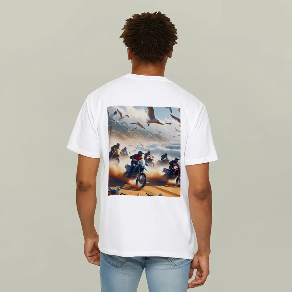 Motocross Riders Racing On Sandy Beach – T-Shirts