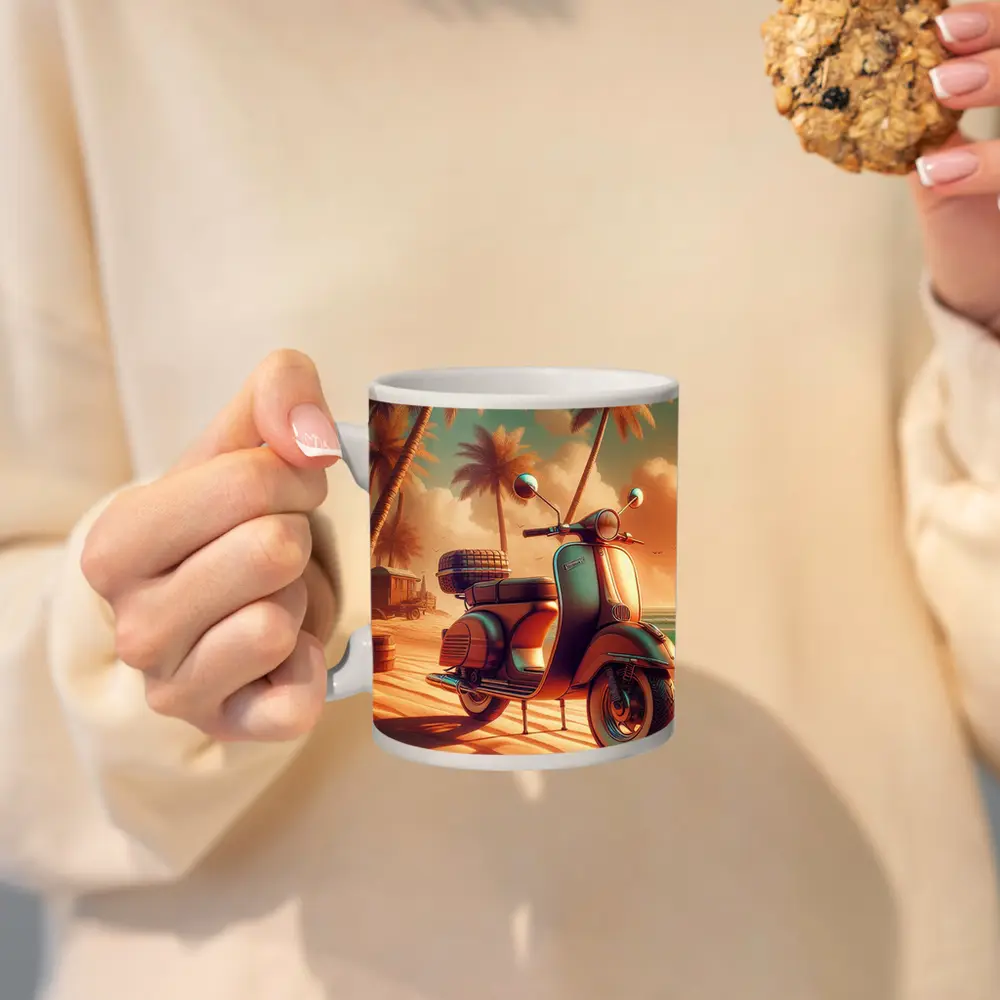 Vintage Scooter Tropical Beach Palm Trees – Mugs