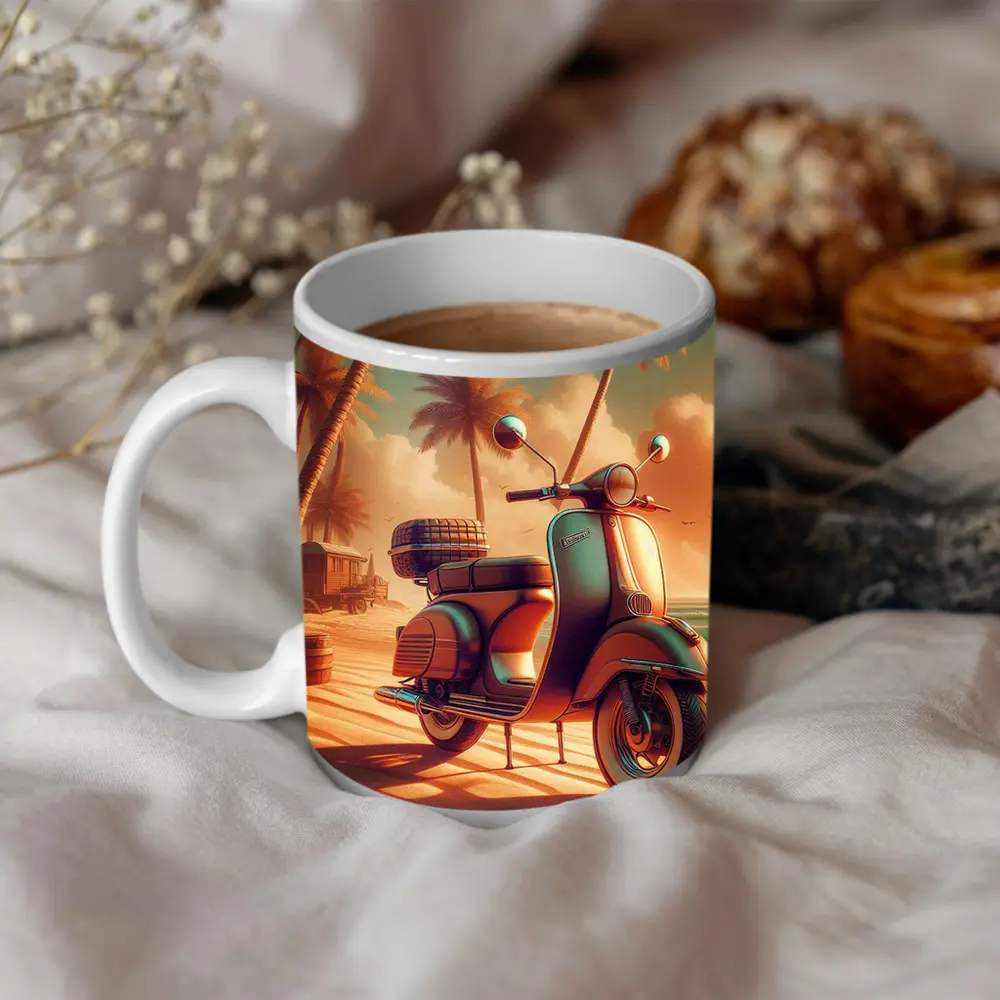 Vintage Scooter Tropical Beach Palm Trees – Mugs