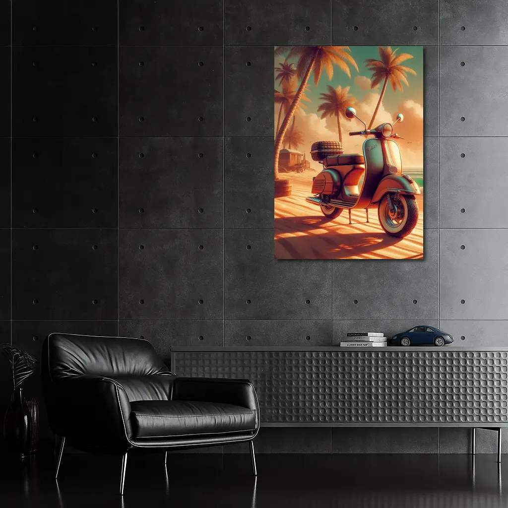 Vintage Scooter Tropical Beach Palm Trees – Wall Art