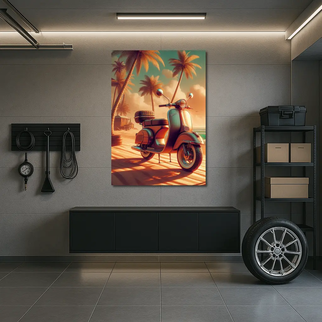 Vintage Scooter Tropical Beach Palm Trees – Wall Art