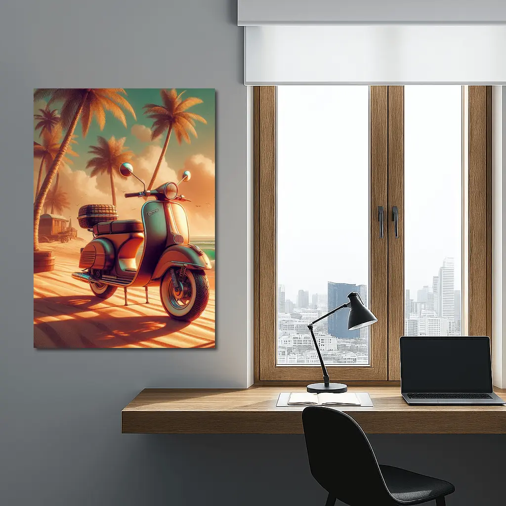 Vintage Scooter Tropical Beach Palm Trees – Wall Art