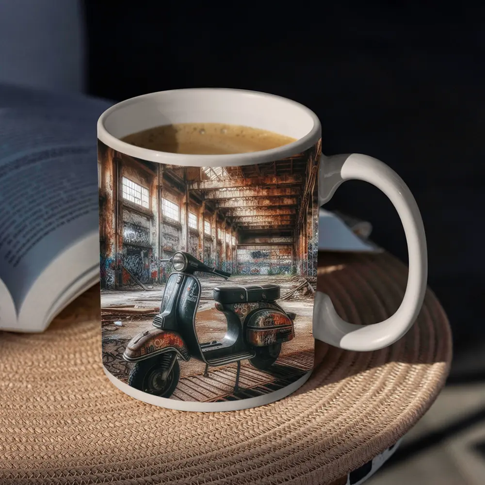 Vintage Vespa Scooter Abandoned Industrial Warehouse – Mugs