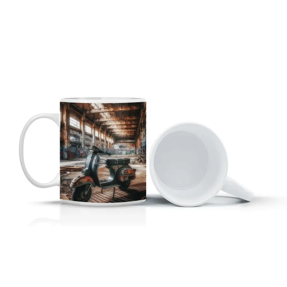 Vintage Vespa Scooter Abandoned Industrial Warehouse – Mugs