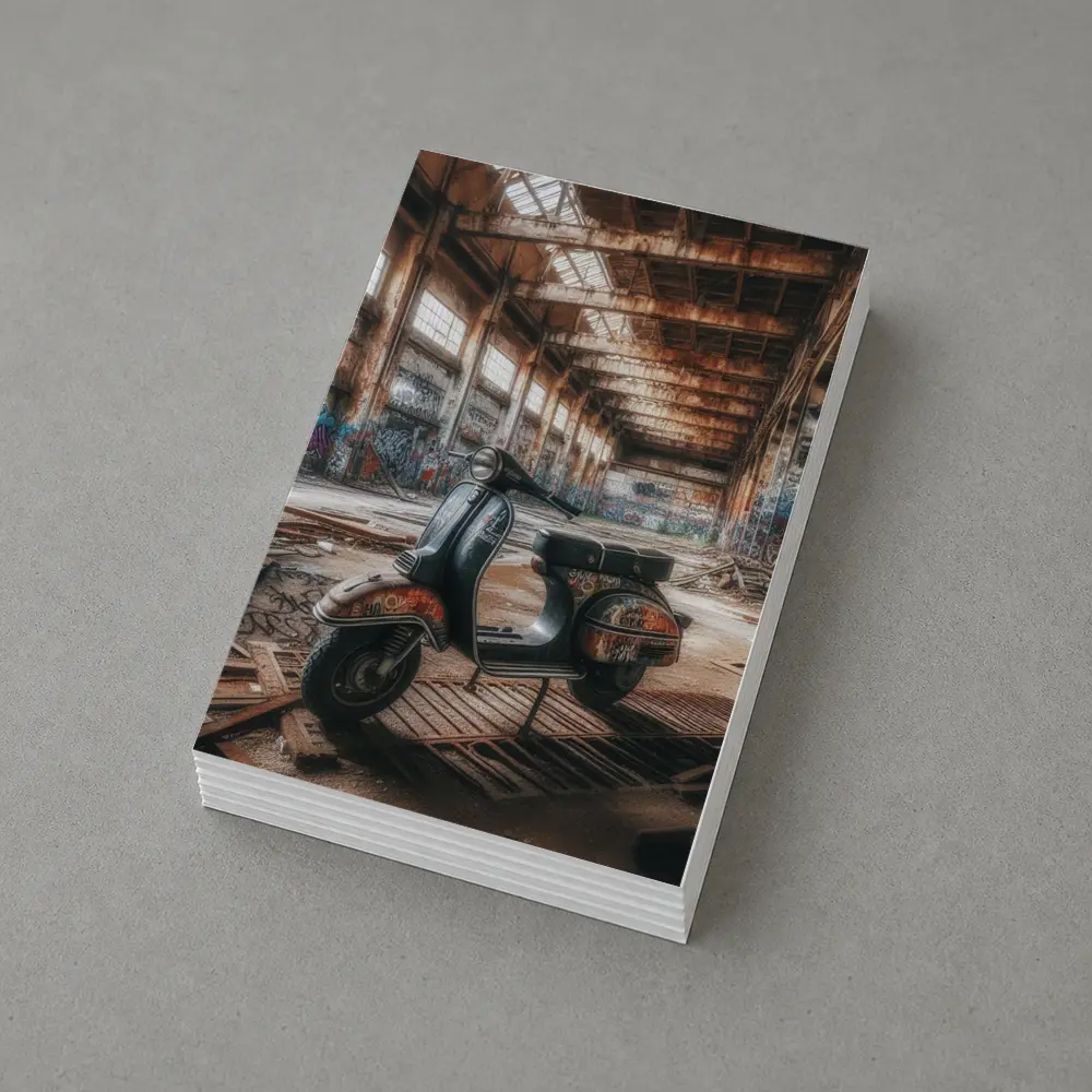 Vintage Vespa Scooter Abandoned Industrial Warehouse – Postcards