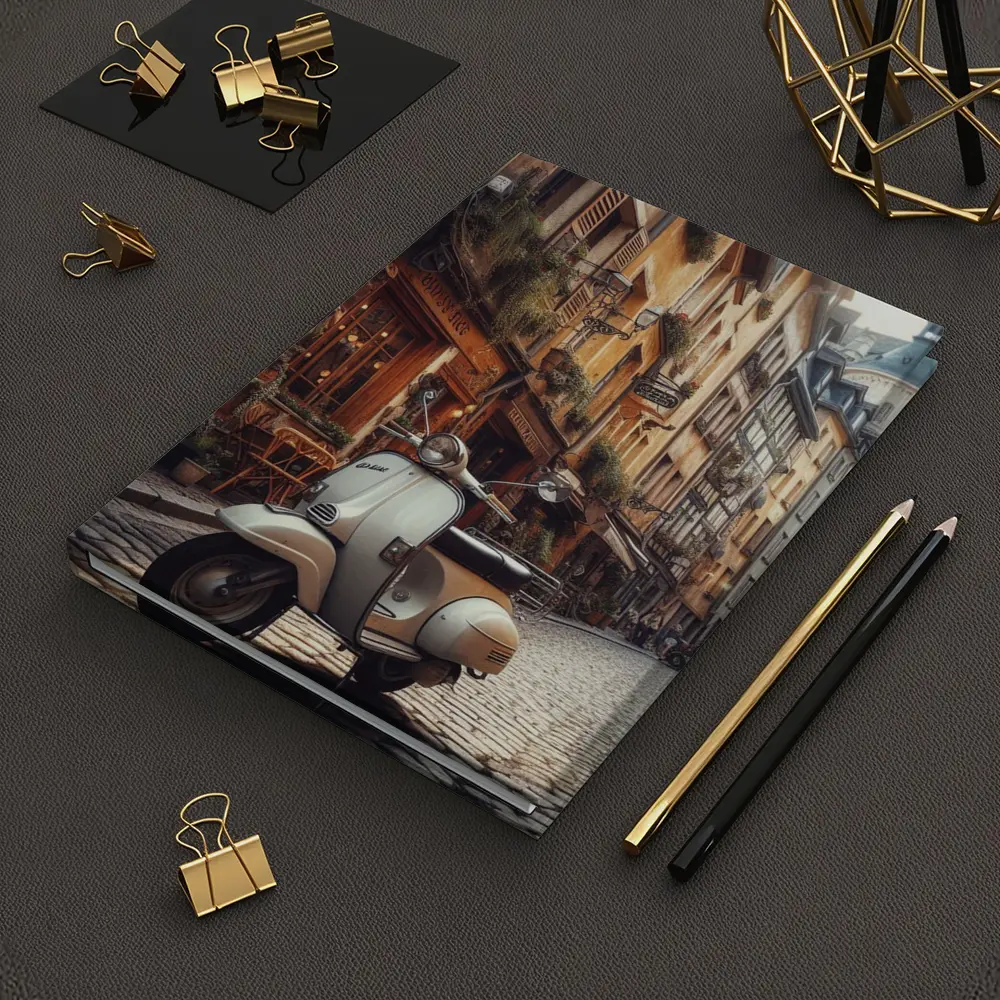 Vintage Vespa Scooter European Cobblestone Street – Notebooks