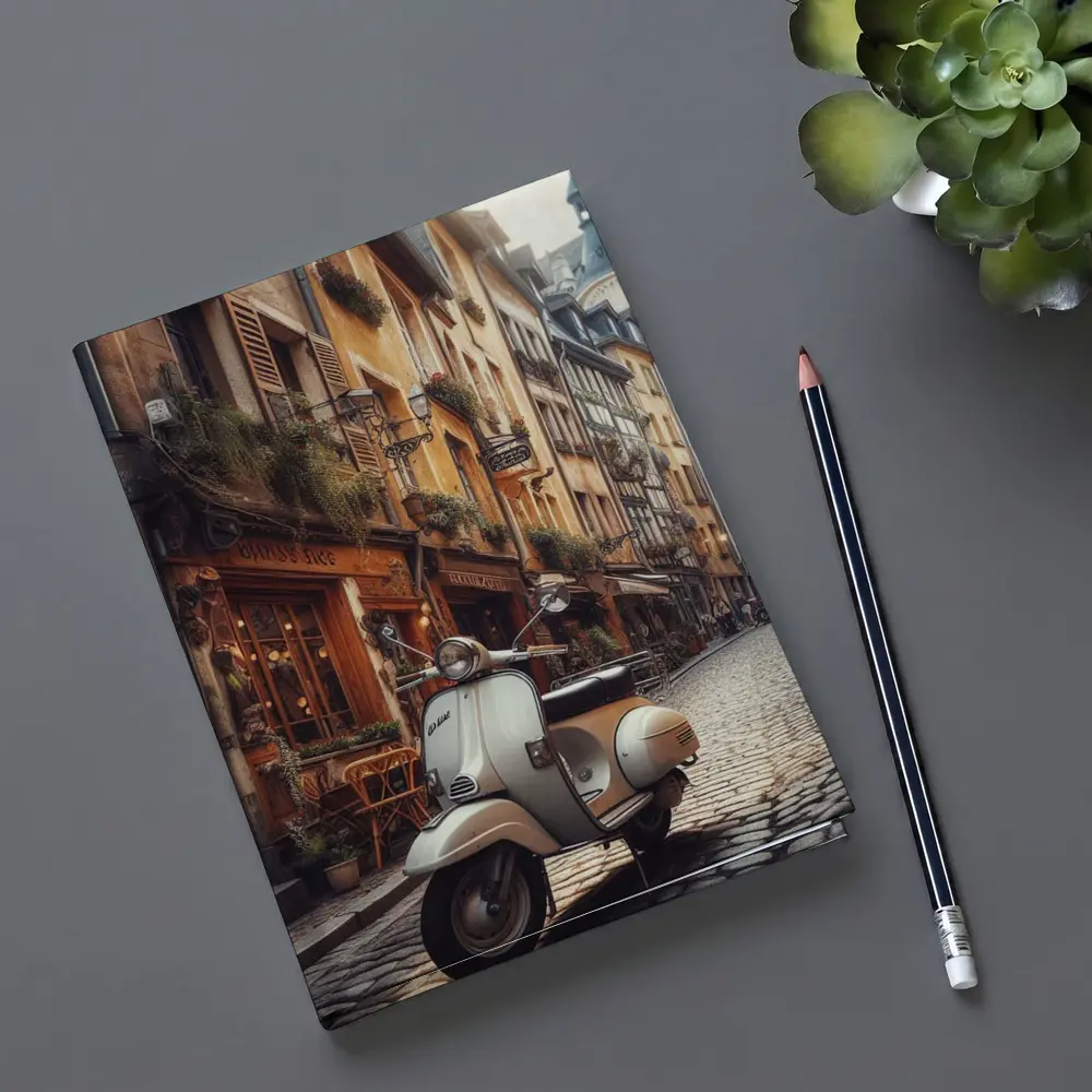 Vintage Vespa Scooter European Cobblestone Street – Notebooks