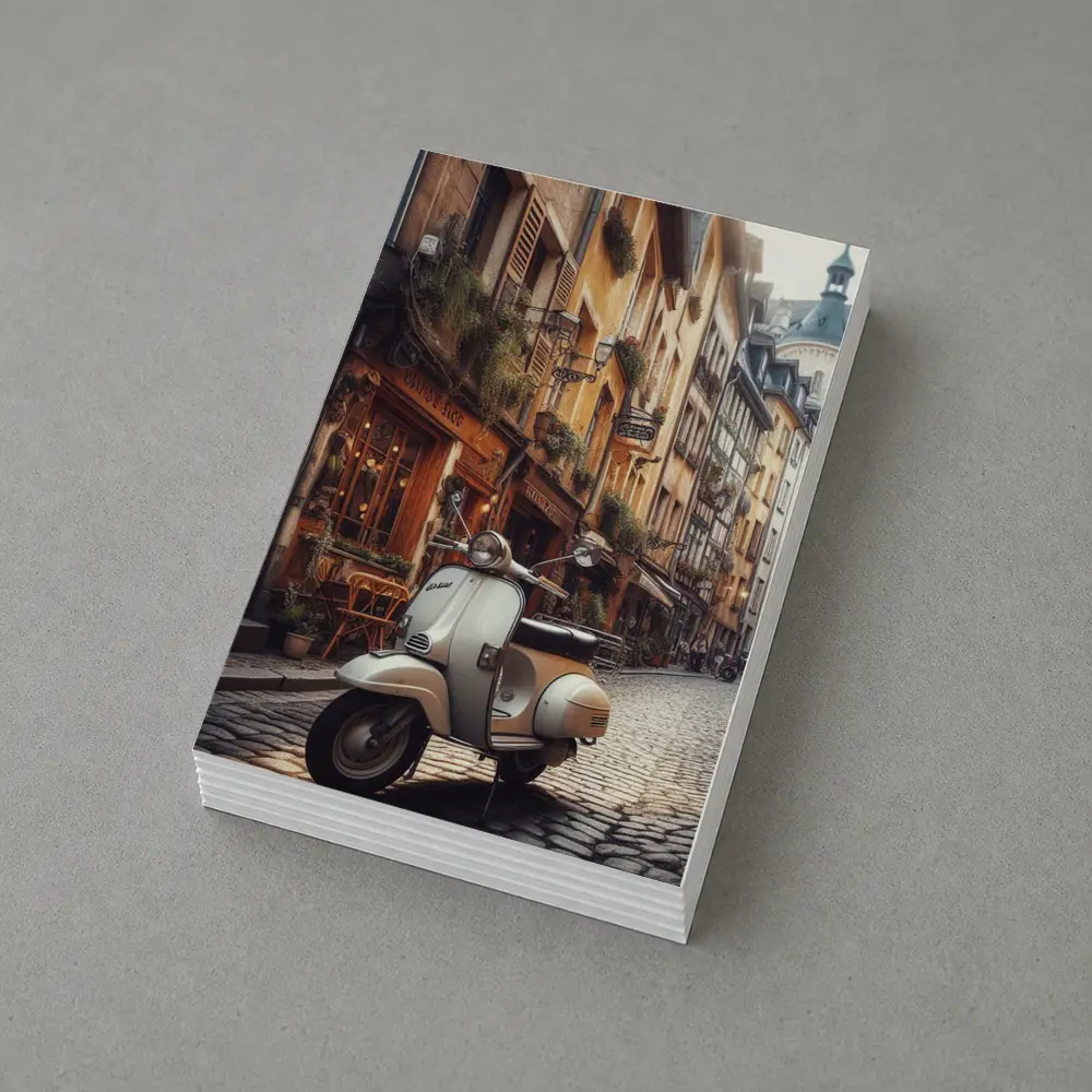 Vintage Vespa Scooter European Cobblestone Street – Postcards