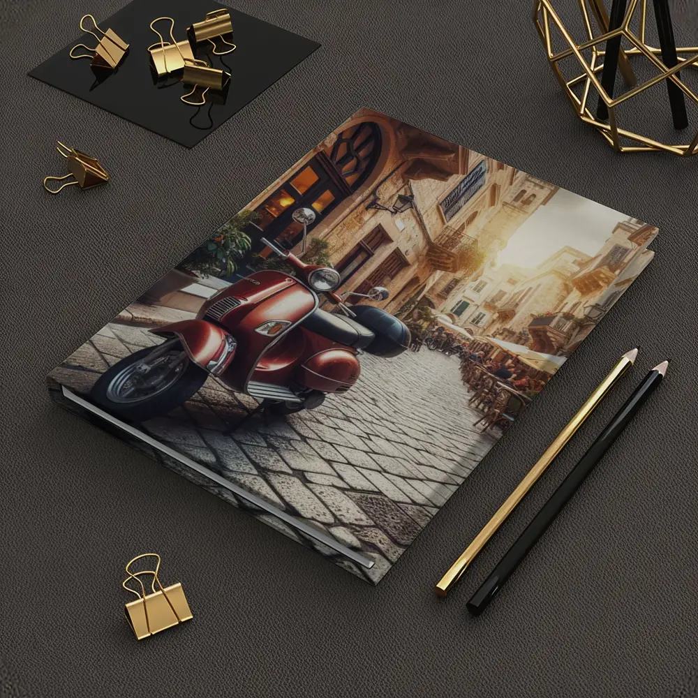 Red Vespa Scooter Italian Cobblestone Street – Notebooks