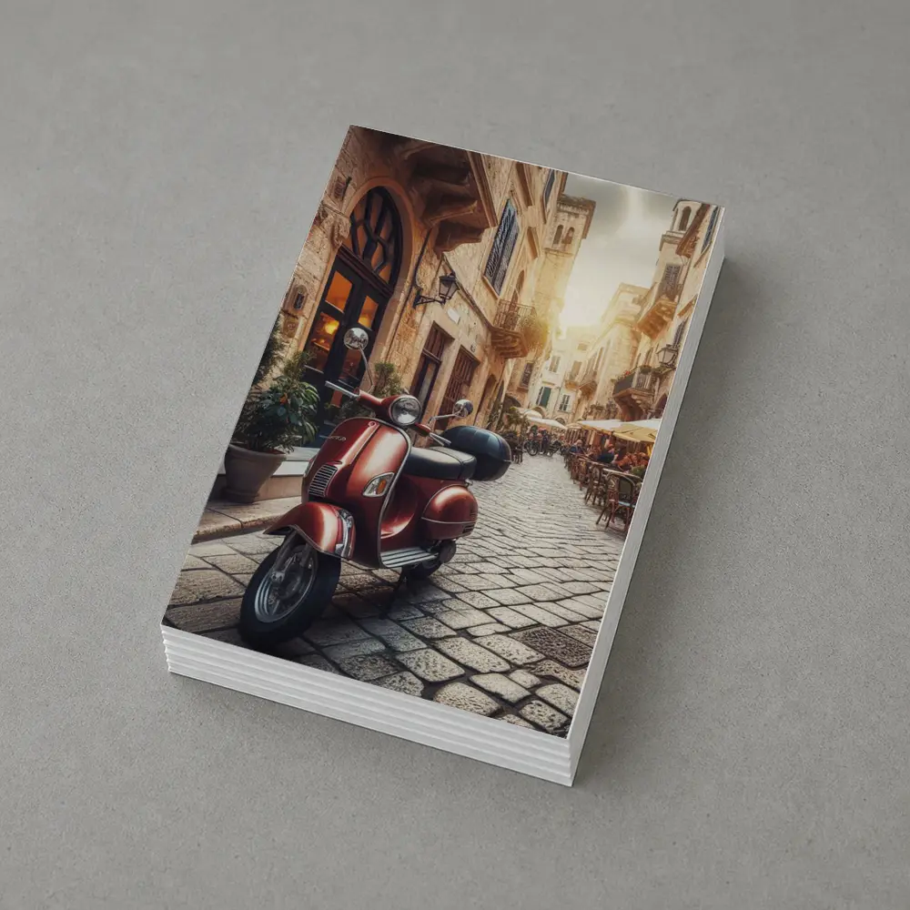 Red Vespa Scooter Italian Cobblestone Street – Postcards