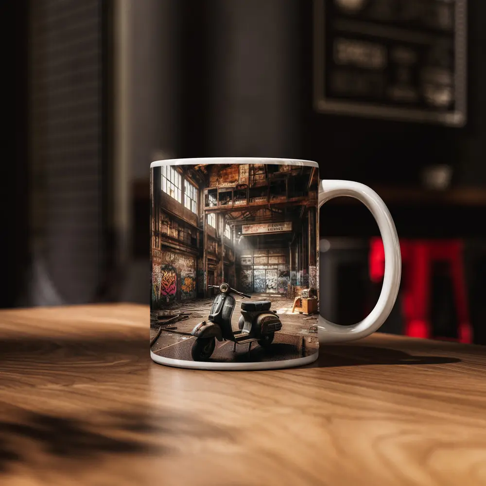Vintage Scooter Abandoned Industrial Warehouse Graffiti – Mugs