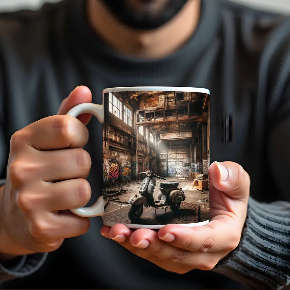 Vintage Scooter Abandoned Industrial Warehouse Graffiti – Mugs