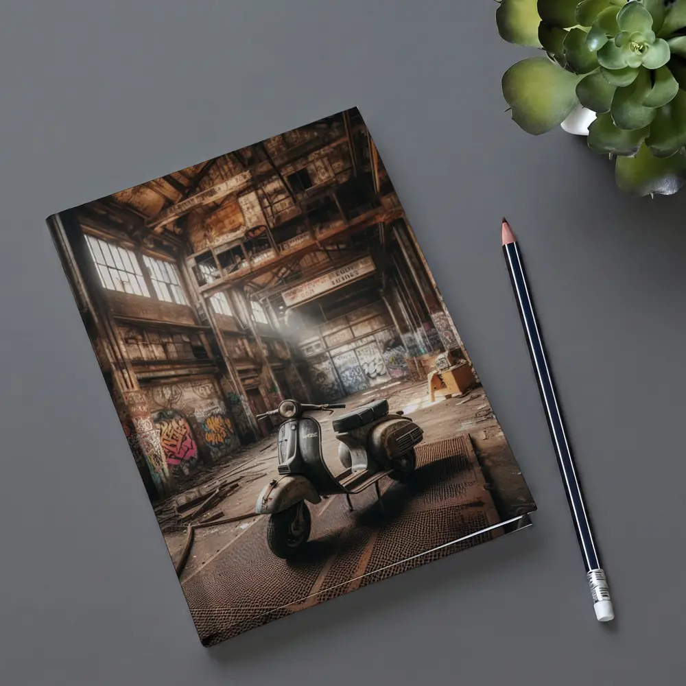 Vintage Scooter Abandoned Industrial Warehouse Graffiti – Notebooks