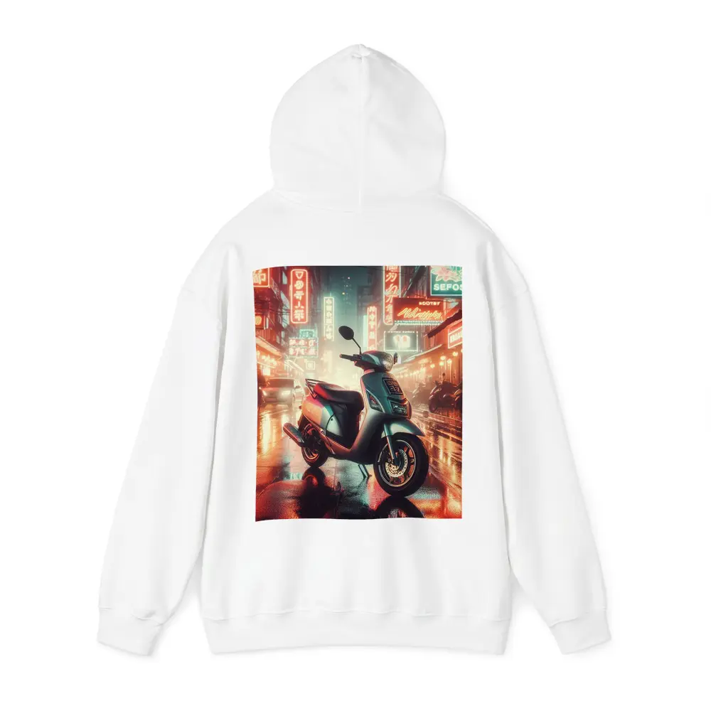 Scooter Rainy Neon City Street Night – Hoodies