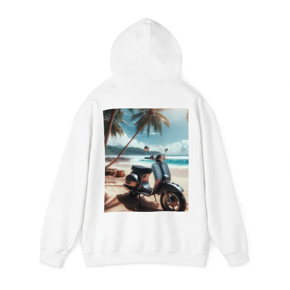 Classic Scooter Parked On Tropical Beach – Hoodies