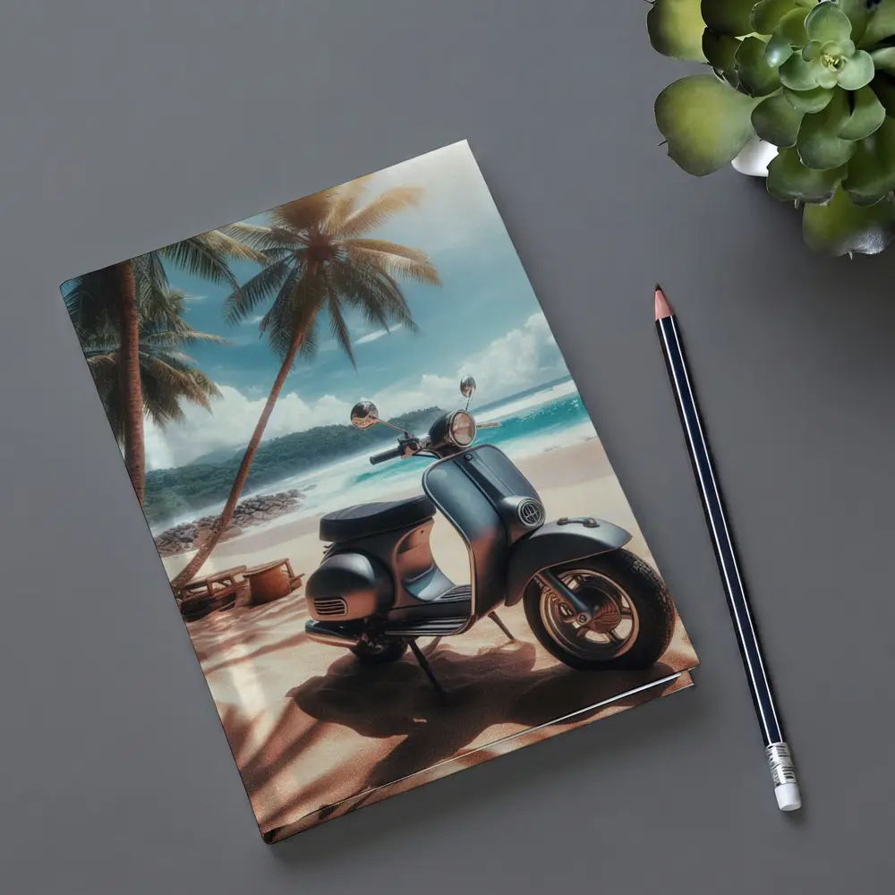 Classic Scooter Parked On Tropical Beach – Notebooks