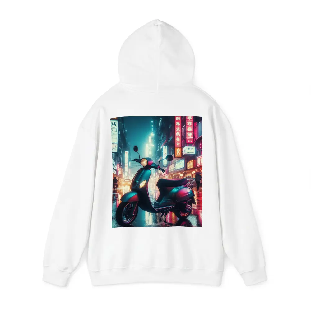 Scooter Neon City Street Rainy Night – Hoodies