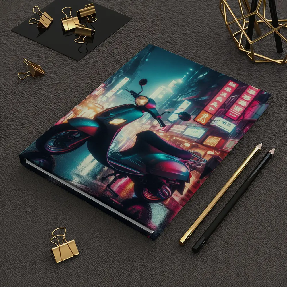 Scooter Neon City Street Rainy Night – Notebooks