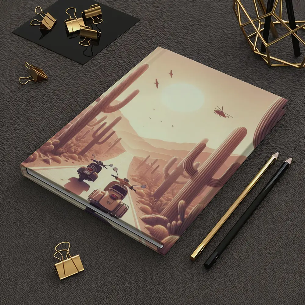 Scooters Desert Road Cactus Sunset Art – Notebooks
