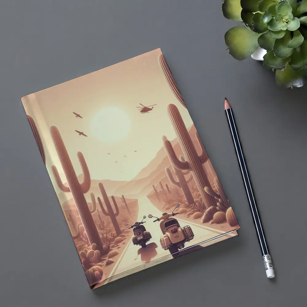 Scooters Desert Road Cactus Sunset Art – Notebooks