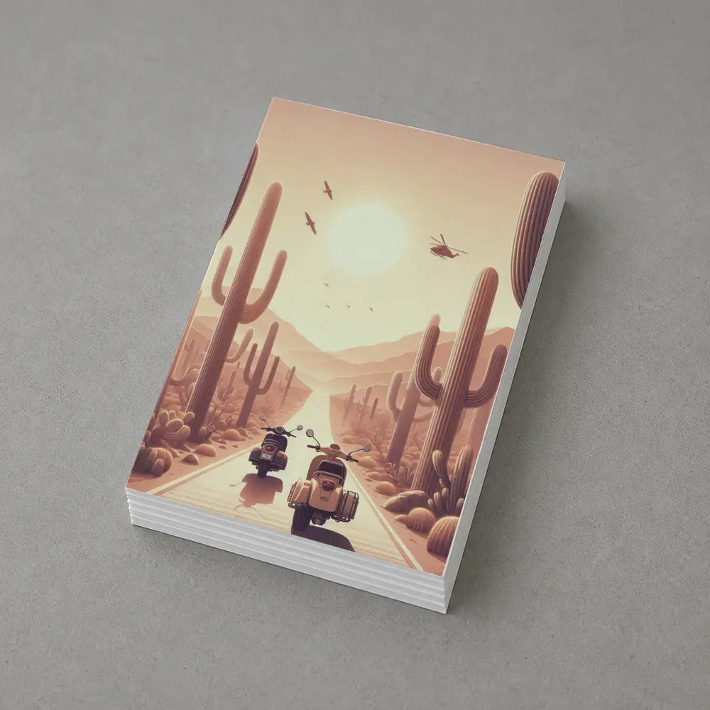 Scooters Desert Road Cactus Sunset Art – Postcards