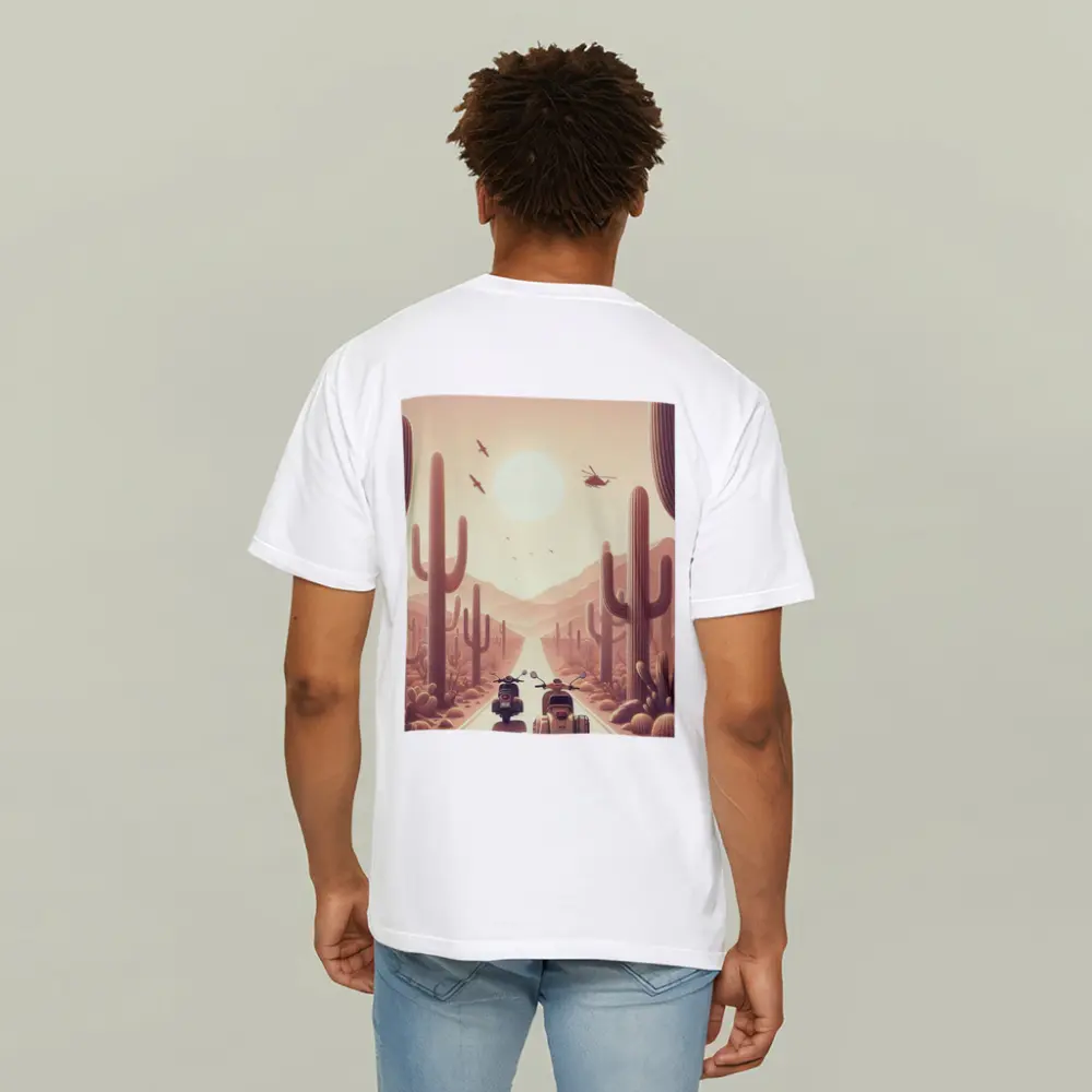 Scooters Desert Road Cactus Sunset Art – T-Shirts