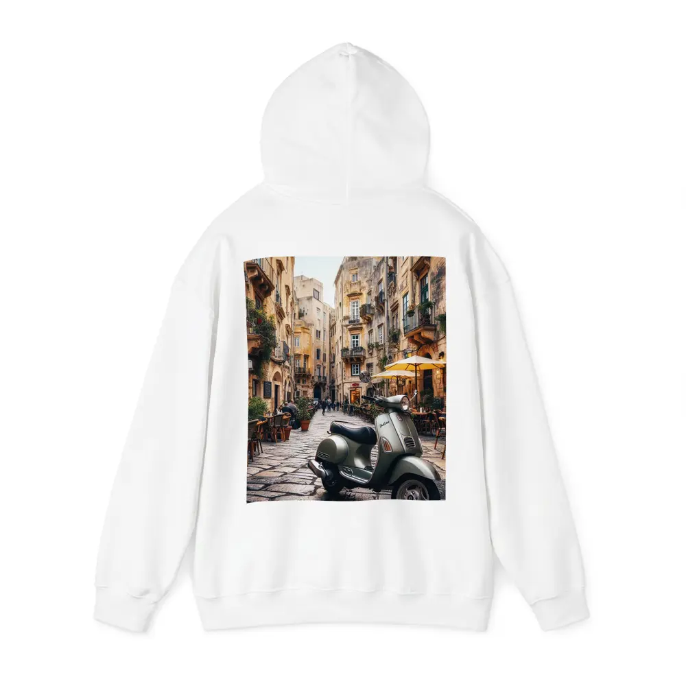 Vespa Scooter Italian Cobblestone Street Scene – Hoodies