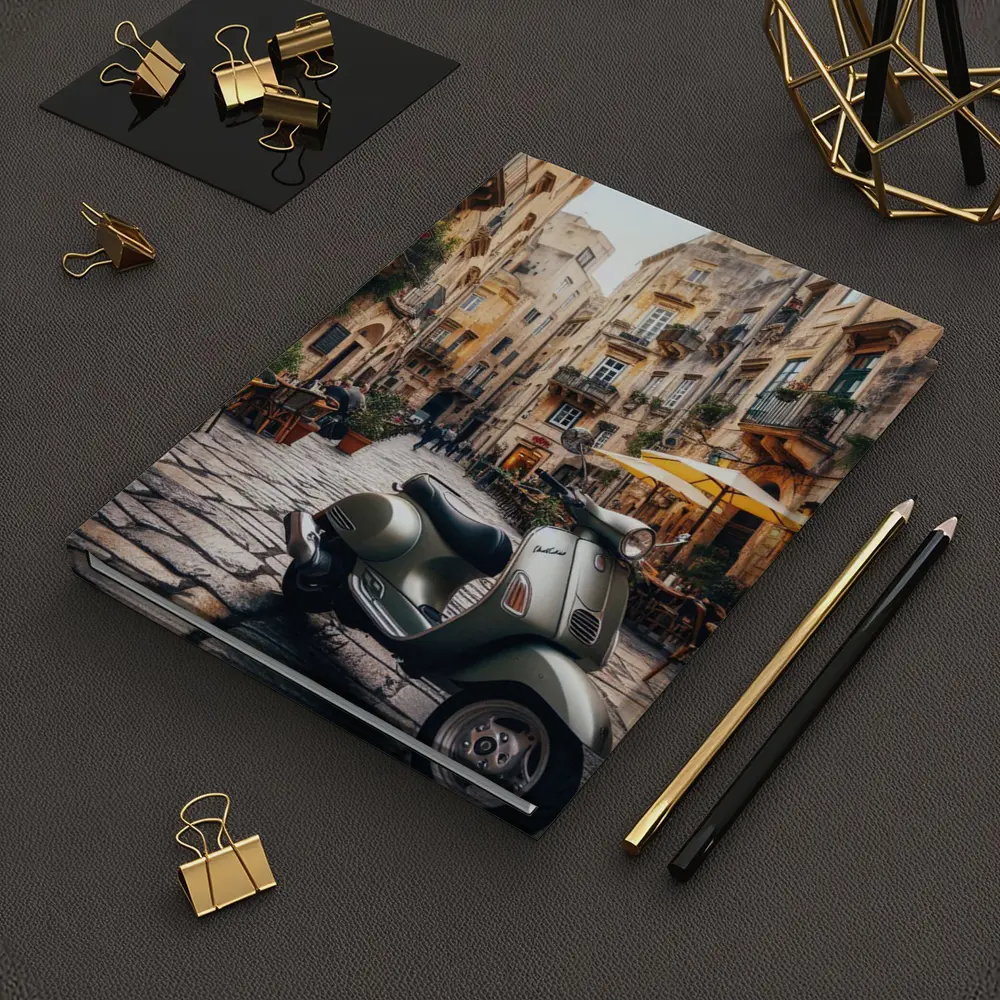 Vespa Scooter Italian Cobblestone Street Scene – Notebooks