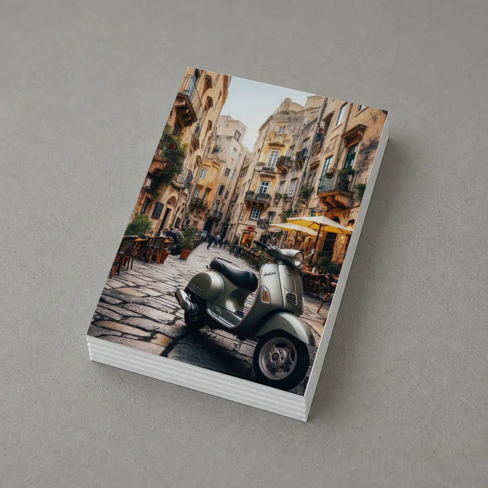 Vespa Scooter Italian Cobblestone Street Scene – Postcards