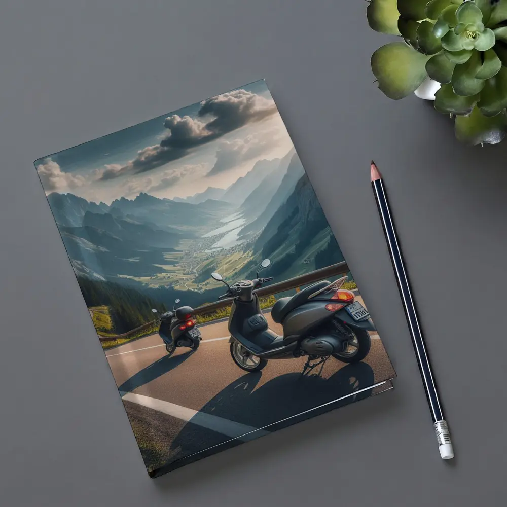 Scooters Parked On Alpine Mountain Road – Notebooks