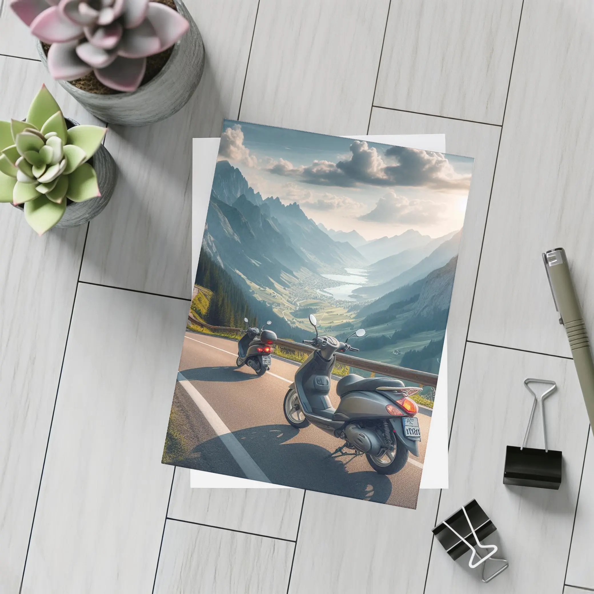 Scooters Parked On Alpine Mountain Road – Postcards