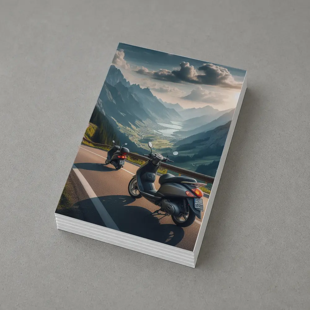 Scooters Parked On Alpine Mountain Road – Postcards
