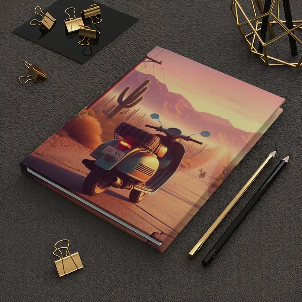 Retro Scooter Desert Road Cactus Sunset – Notebooks
