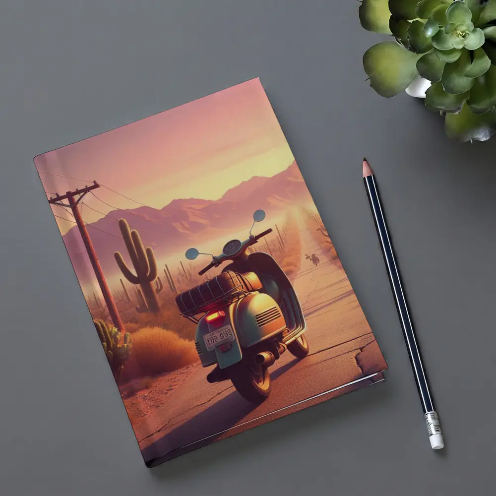 Retro Scooter Desert Road Cactus Sunset – Notebooks