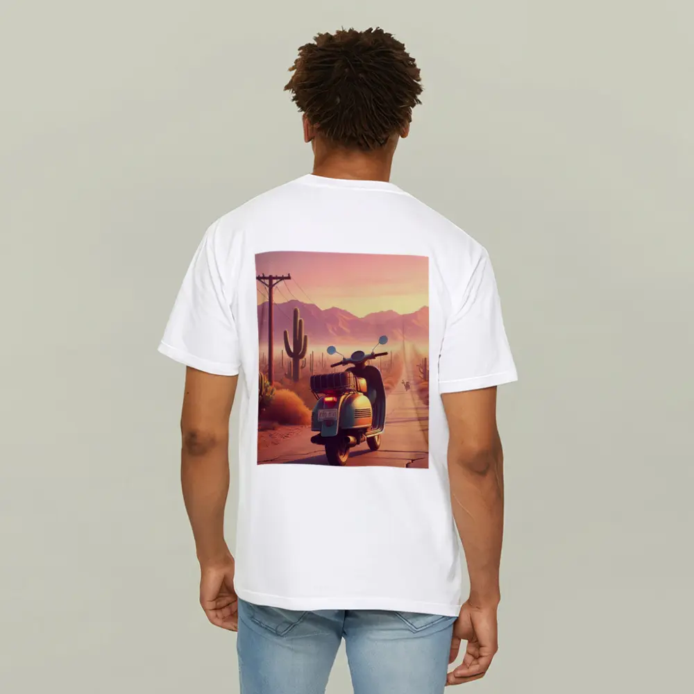 Retro Scooter Desert Road Cactus Sunset – T-Shirts