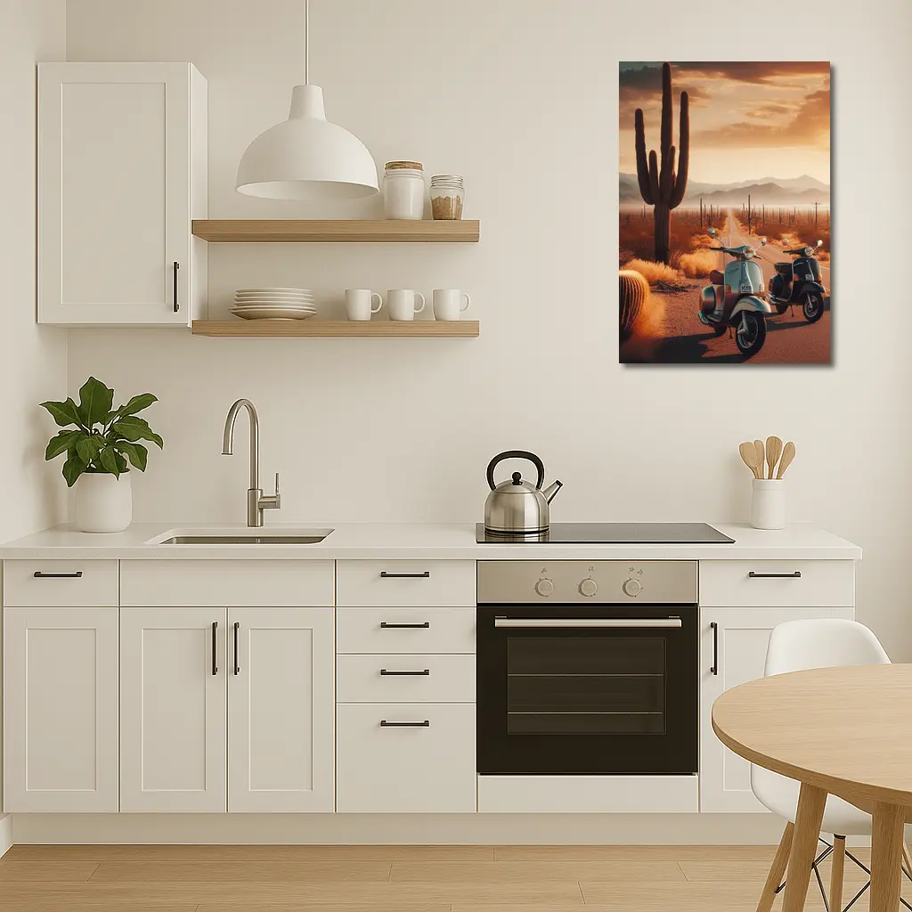 Vintage Scooters Desert Road Saguaro Sunset – Wall Art