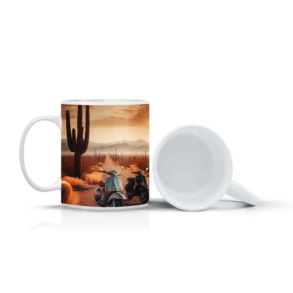 Vintage Scooters Desert Road Saguaro Sunset – Mugs