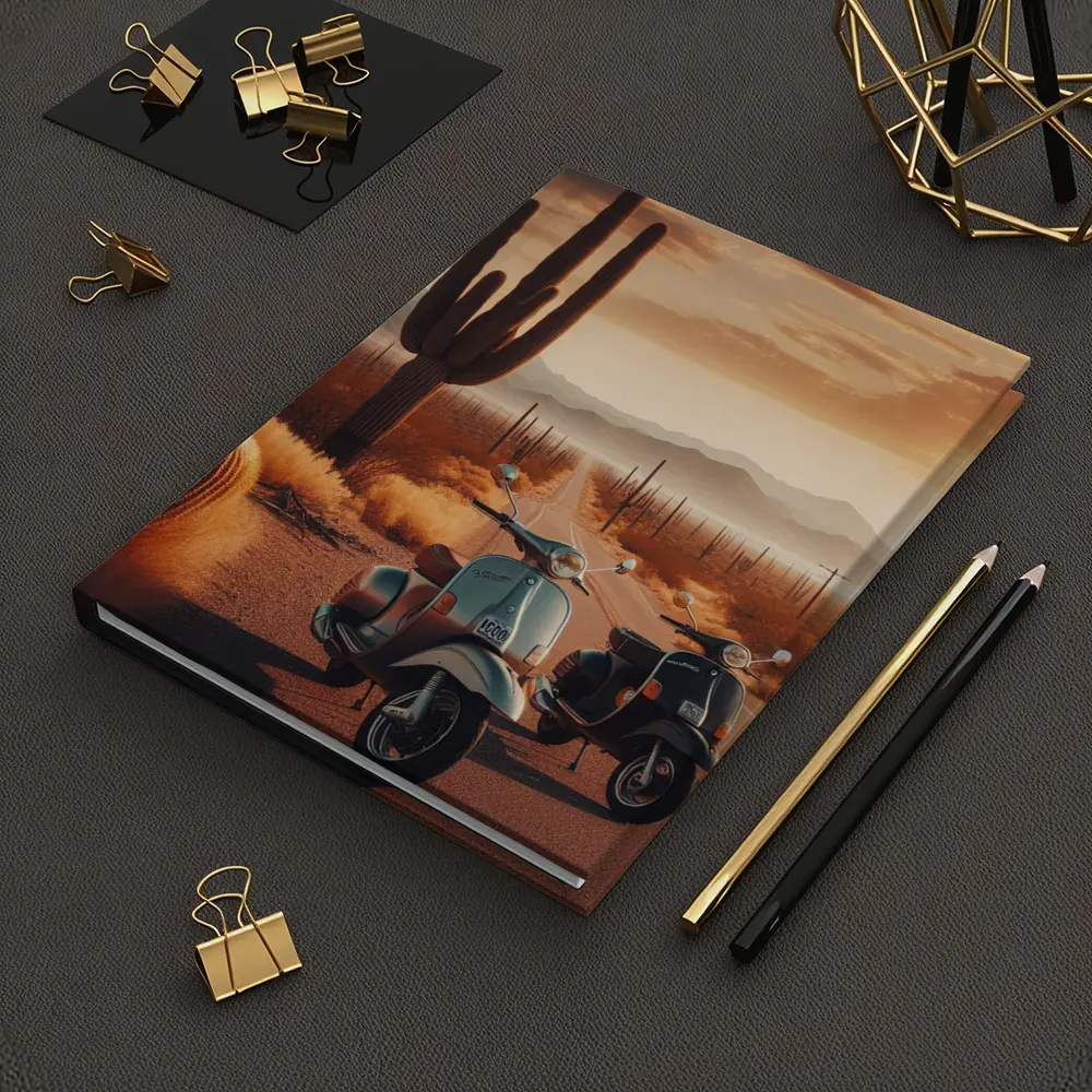 Vintage Scooters Desert Road Saguaro Sunset – Notebooks