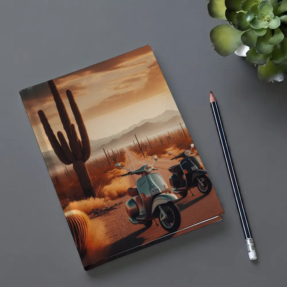 Vintage Scooters Desert Road Saguaro Sunset – Notebooks